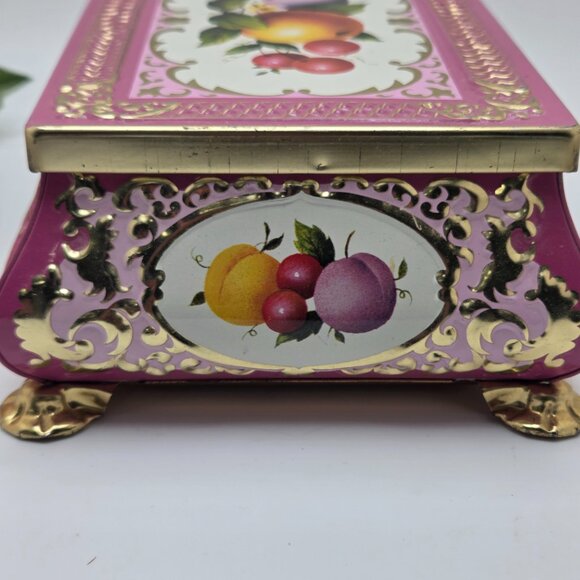 Vintage Metal Fricke & Nacke Tin Fruit Vanity Trinket Box Footed West Germany - Picture 8 of 15